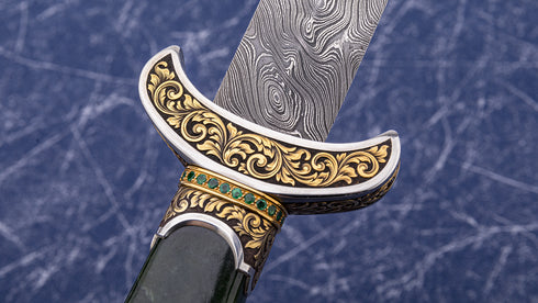 Engraved/gold inlaid jade handled dagger